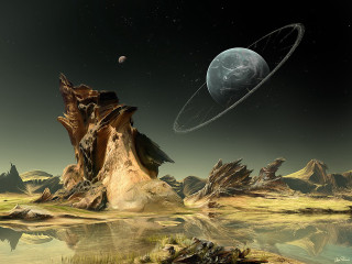 Planet ring lake mountain space - a planet free wallpaper