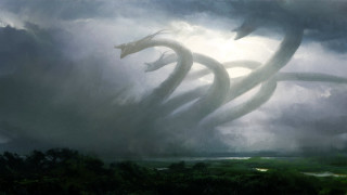 Giant sky snake clouds river - art greg rutkowski free wallpaper
