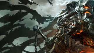 Demonic creature sword demon flames - his hand and a demon in the background free wallpaper