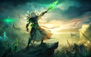 Woman green sword rock field - the gathering artwork free wallpaper