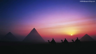 Camel riders desert sunset pyramids - christo free wallpaper
