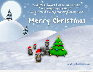 Merry christmas penguins tree snow - free christmas wallpaper