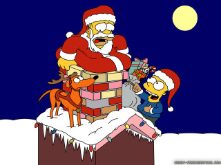 Cartoon santa chimney reindeers presents - him free wallpaper