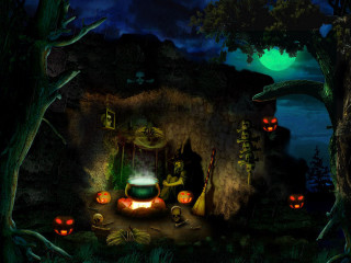 Halloween pumpkins witch cauldron full - gothic free wallpaper