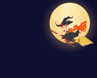 Witch flying broom full moon - a broom free wallpaper