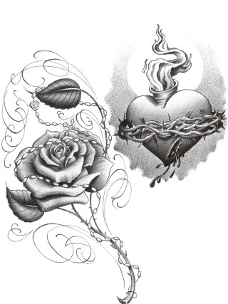 Heart rose crown leaves drawing - shaded free wallpaper for mobile