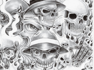 Skulls hat gun drawing artwork - ed roth free wallpaper