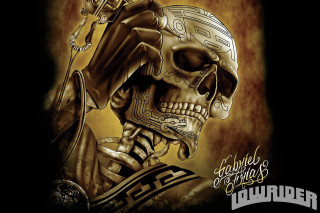 Skull helmet sword head image - a gold background free wallpaper