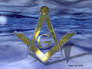 Golden masonic symbol ocean night - global illumination free wallpaper