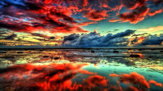 Colorful sky clouds reflection water 4 - sunset time free wallpaper
