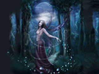 Woman dress forest moon tree - a woman in a dress free wallpaper