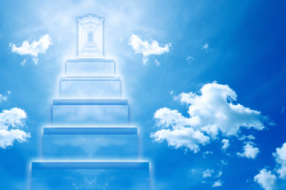 Stairway bright blue sky clouds 2 - a stairway free wallpaper