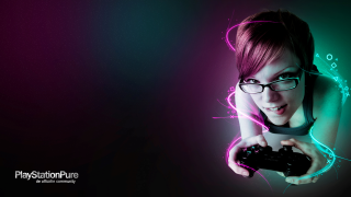 Woman game controller neon lights - a black background behind her free wallpaper