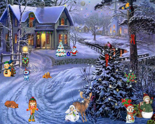 Christmas scene train tree snowman - a christmas scene free wallpaper