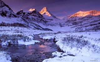Stream snow mountain valley sunset - christo free wallpaper