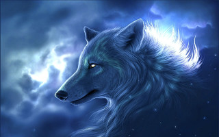 Wolf blue eyes sky clouds - a wolf free wallpaper for desktop