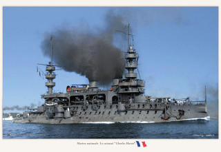 Battleship smoke stacks boat water - a large battleship free wallpaper