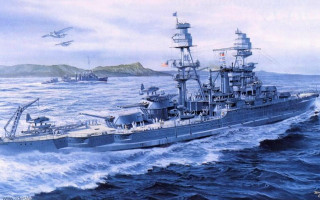 Battleship ocean plane flying sky - overhead free wallpaper