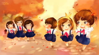 Girls school uniforms autumn leaves 3 - danube school free wallpaper