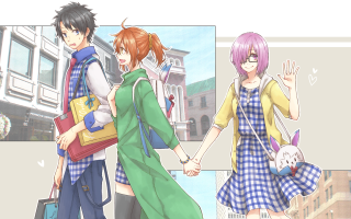 Anime characters walking street together - a purse free wallpaper