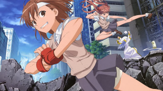 Cityscape jumping girls misaka kuroko - red glove free wallpaper