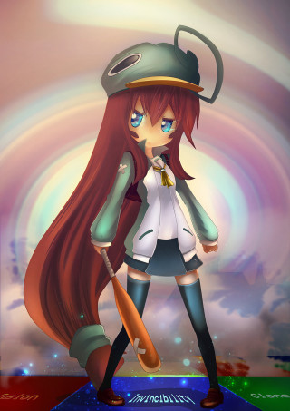 Cartoon girl hat umbrella platform - a platform free wallpaper