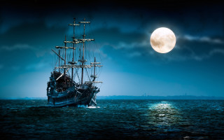 Ship ocean full moon sky 4 - fitz henry lane free wallpaper