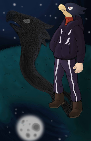 Cartoon man bird hill night - a hill free wallpaper for mobile