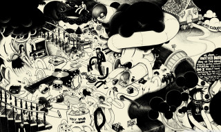 Cartoon character detailed monochrome hat - a detailed drawing free wallpaper