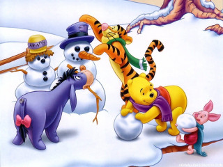 Cartoon characters group snow together - the snow together free wallpaper