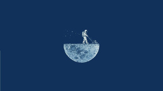 Man standing moon fishing pole - the moon free wallpaper