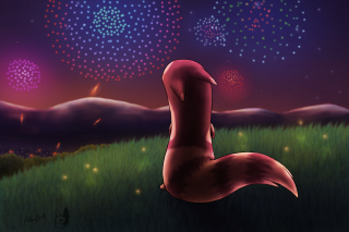 Red bird field fireworks hill - firework free wallpaper for desktop