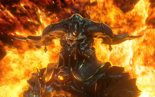 Demonic creature motorcycle fire background - a motorcycle in front free wallpaper for desktop