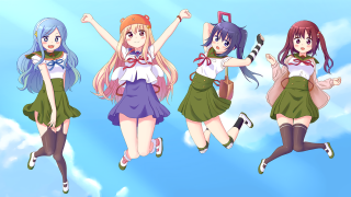 Anime girls flying sky schooluniform - ayo free wallpaper