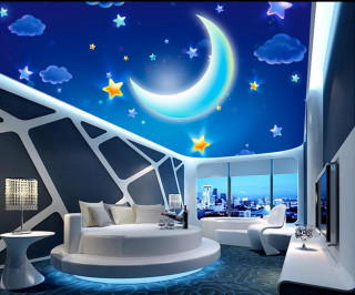 Moon stars room couch table - open ceiling free wallpaper