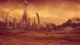 Man desert futuristic city mountains - a desert free wallpaper