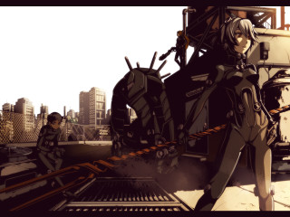 Anime couple city street large - mecha free wallpaper for desktop