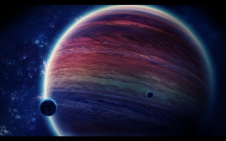 Red blue planet two smaller - two smaller planet free wallpaper