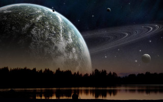 Planet stars sky lake foreground - a picture of a planet free wallpaper
