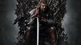 Man sitting iron throne sword - his hand and a bird free wallpaper