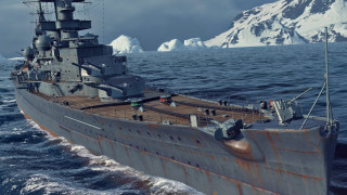 Large ship water mountains snow - the distance in the distance free wallpaper