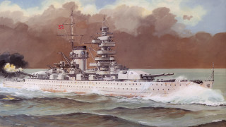 Battleship water smoke stacks painting - sots art free wallpaper