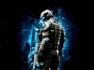 Futuristic man suit gun helmet 3 - scifi free wallpaper for desktop