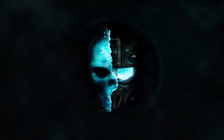 Skull blue light dark room - halo free wallpaper