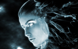 Woman smoke hair black background 2 - a white light free wallpaper