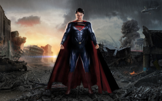 Superman man destroyed city plane - a man in a superman suit free wallpaper