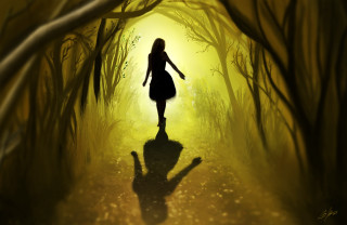 Woman walking forest shadow light - a shadow free wallpaper for desktop