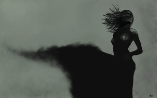 Woman black dress smoke cloud - dust free wallpaper