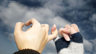 Person holding cellphone sky clouds - a cell free wallpaper