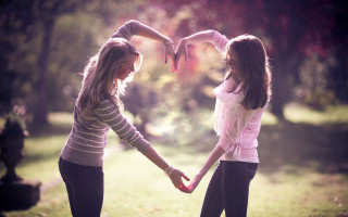 Two girls holding hands park - two girl free wallpaper